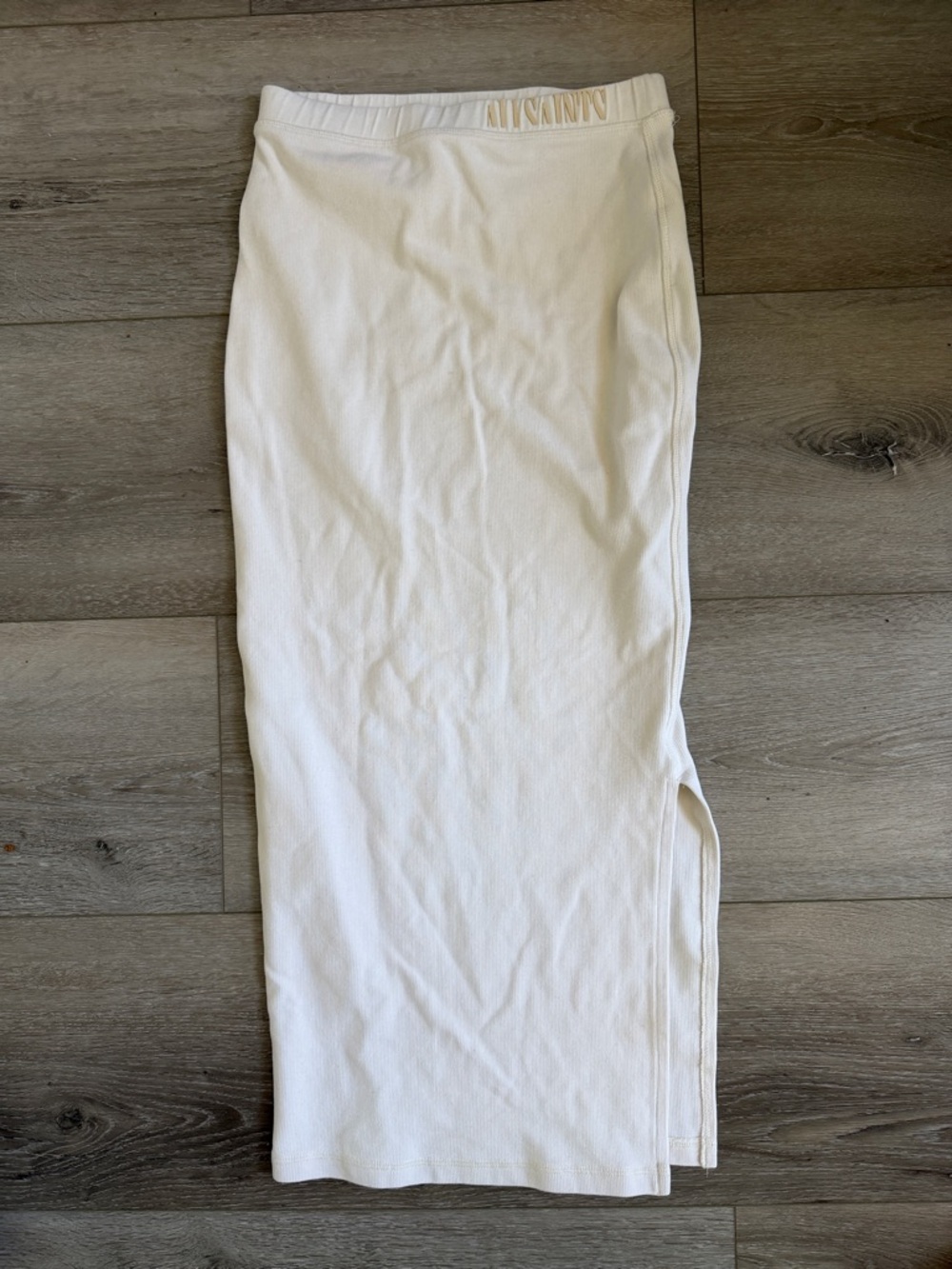 All Saints Women’s White Ribbed Midi Skirt - Classic Elastic Waist